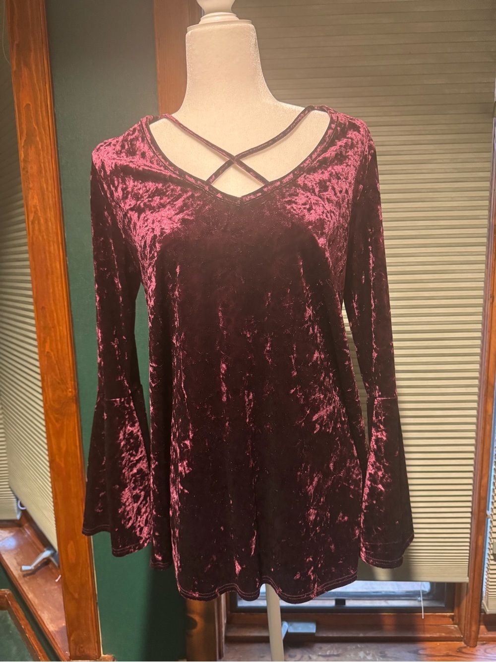 JODIFL Crushed Velvet Long-Sleeve Top in Burgundy